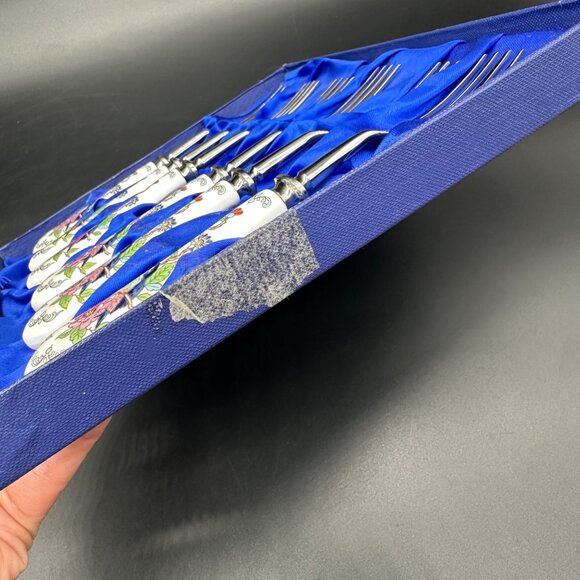 Vintage Aynsley Pembroke Fine Bone China Stainless Steel Steak Forks Bird Floral - Picture 10 of 10